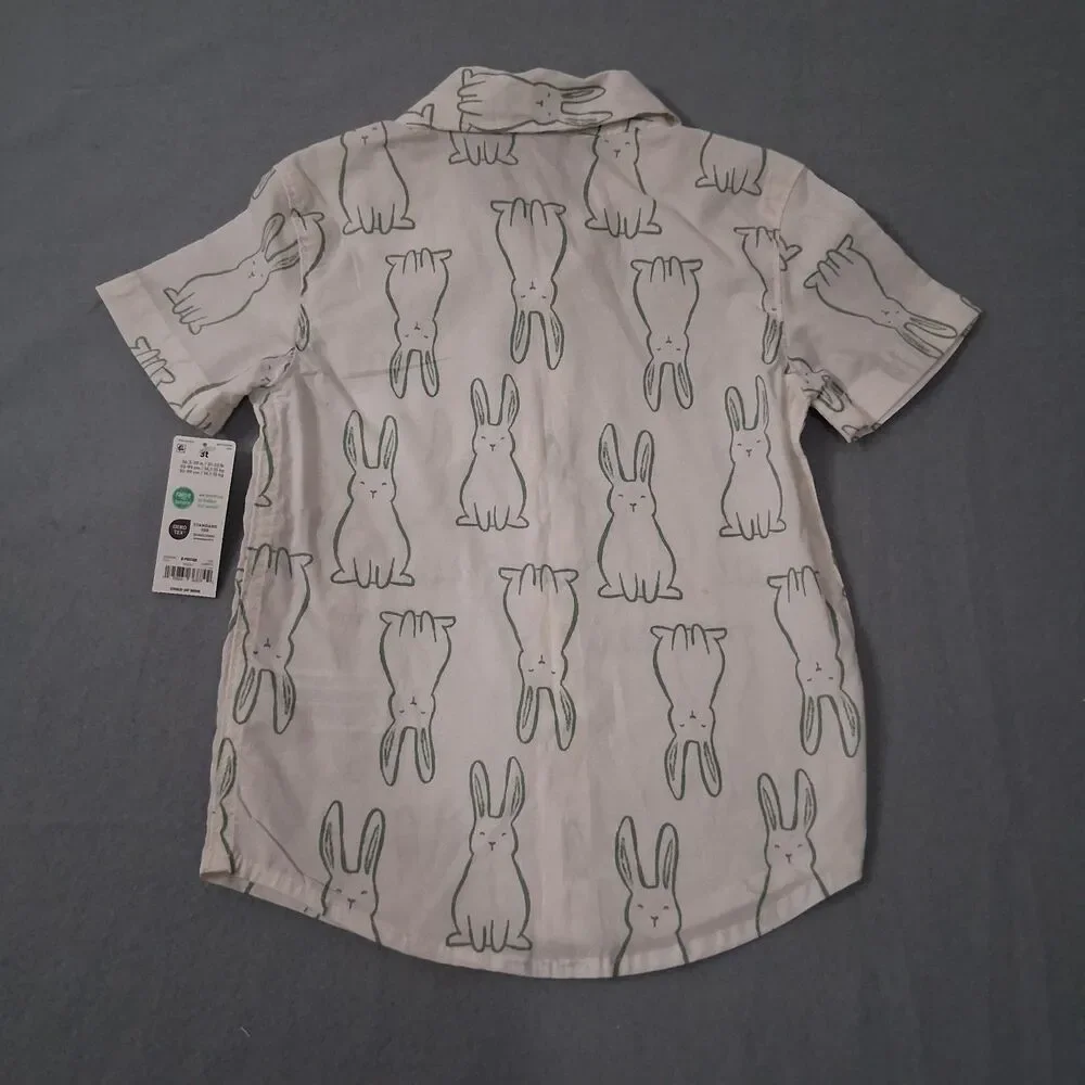 Carters Boys Easter Shirt Button Up Size 3T Bunny Rabbits Spring Festival Party